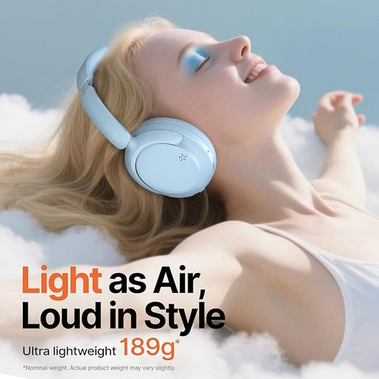 VOKALEN Hyper GO Wireless Over-Ear Noise Cancelling Headphones with Mic, 60H Playtime, Bluetooth Headset, Multi-Device Pairing, Ultra-Lightweight for Travel, Work, Study (Sky Blue)