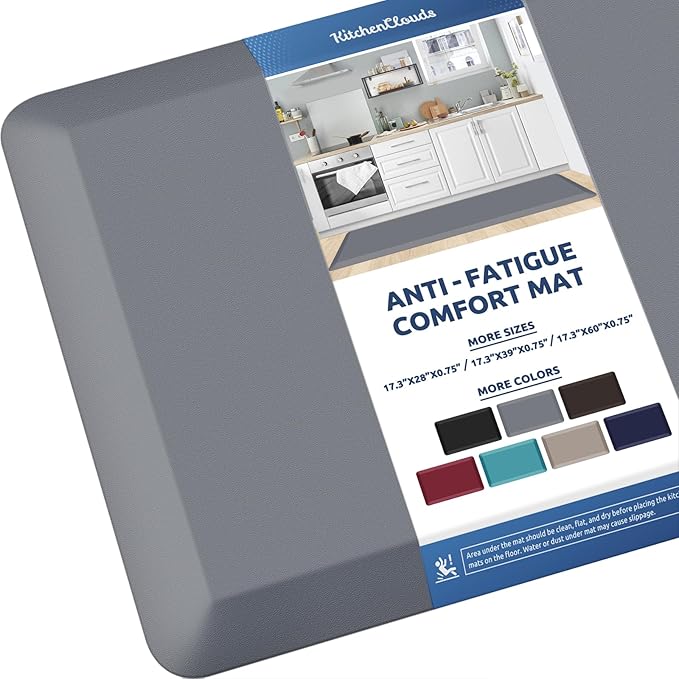 KitchenClouds Kitchen Mat Cushioned Anti Fatigue Kitchen Rug 0.8inch Non Slip Standing Mat Comfort Floor Mats for Sink Office (17.3"x60",Grey)