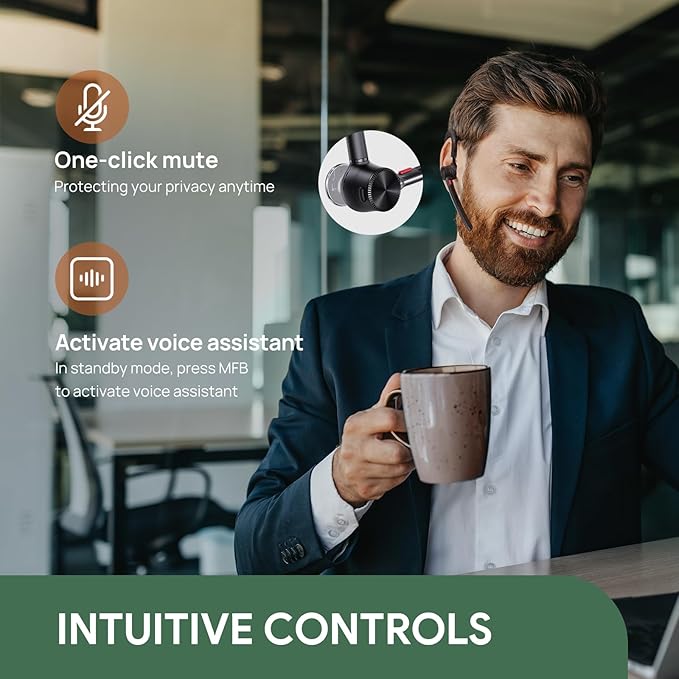 Yealink Bluetooth Headset Workstation, Office Wireless Headset with Mic, Speakerphone, Wireless Charging Pad, Charging Case, USB-C/A Dongle,Connect to Desk Phone, PC, Work with Teams Zoom