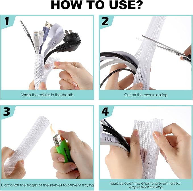 AGPTEK Cable Sleeve Cover, 10ft - 1 inch Cord Management Wire Organizer Under Desk, Home Office Computer Wire Cover Hider Cord Protector, Protect Pet Cat Dog from Chewing, White