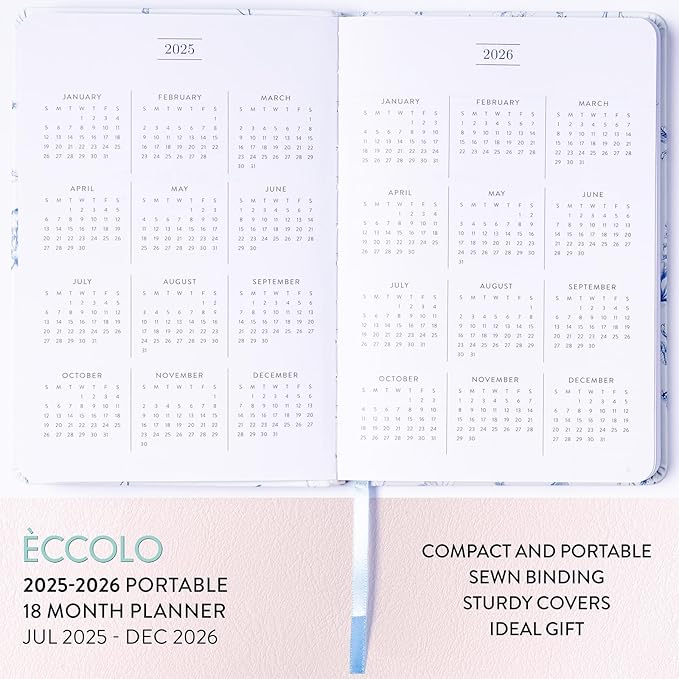 2025-2026 Eccolo 18 Month Bound Planner, Monthly & Weekly Pages (5.25 x 7.75" - July 2025 to Dec 2026 - Country Charm)