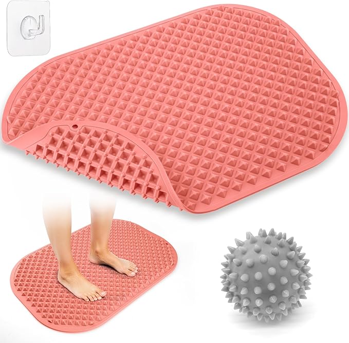 Upgrade Silicone Foot Massage Mat, Large Reflexology Mat for Feet Relaxation, Portable Foot Acupressure Mat with Dual-Side Usage, Foldable Standing Desk Mat for Pain, Fatigue Relief(Pink-XL)