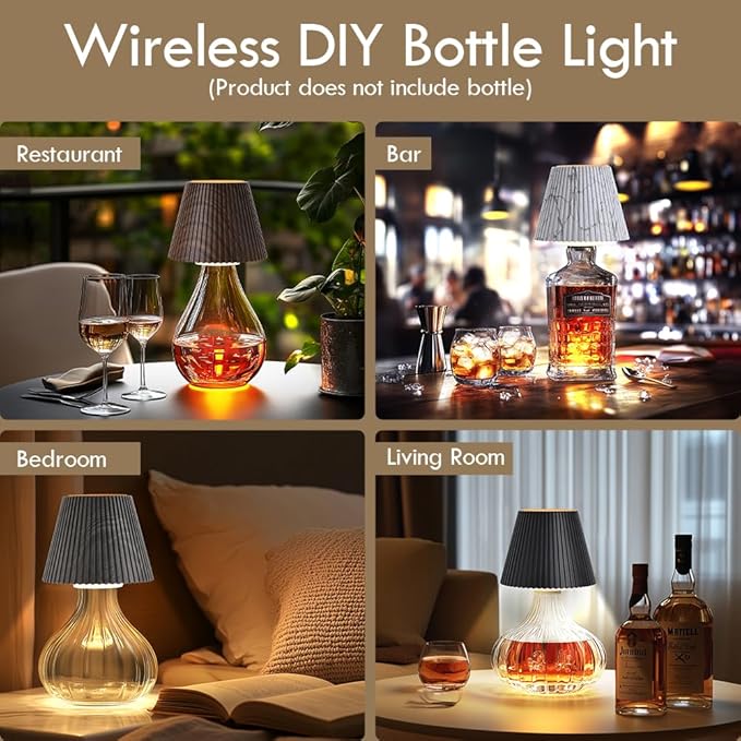 WILIT Wireless Bottle Lamp Shades for Table Lamps, 3 Level Brightness Touch Lamps for Nightstand, Rechargeable Cordless Lamp for Bedroom, Restaurant Bottle Light, Table Top Decor, Cool House Stuff