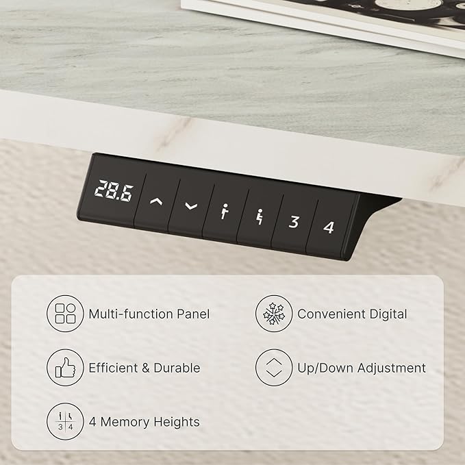 FLEXISPOT EN2 Whole-Piece Standing Desk with Clamp Power Strip, 55 x 28 Electric Stand Up Height Adjustable Desk with Cable Management (Black Frame + 55" Marble Grey Top, 2 Packages)