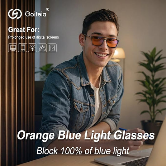 Goiteia Orange Blue Light Blocking Glasses-Retro 70s Blue Light Glasses for Men Women, Easier Sleep and Migraine Relief