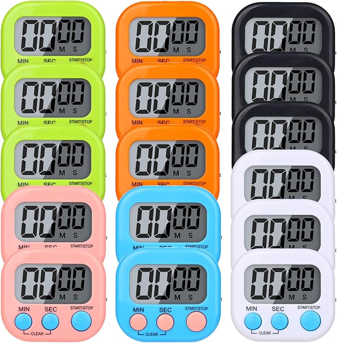 16 Packs Digital Timer Multi-Function Electronic Timers for Classroom Small Magnetic Countdown Stopwatch Mini Loud Alarm Stop Clock for Kitchen Cooking Games Meeting Study Work Baking Sports Office