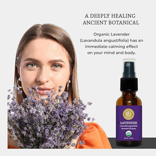 Silk Road Organic Lavender Essential Oil Spray, Lavandula Angustifolia, 100% Pure USDA Certified Aromatherapy for Calming, Relaxation & Skin – 1 oz Spray - Always Pure, Always Organic