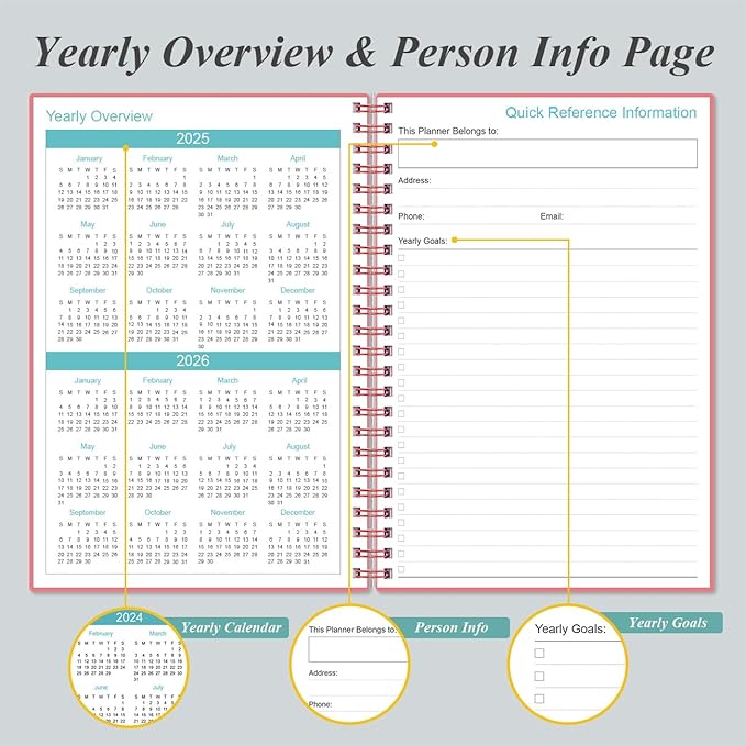 2025-2026 Planner - 18 Months Weekly & Monthly Planner from July 2025 - December 2026, Spiral Planner 2025-2026 with Elastic Closure, Inner Pocket, Medium 5.8" x 8.3",Pink
