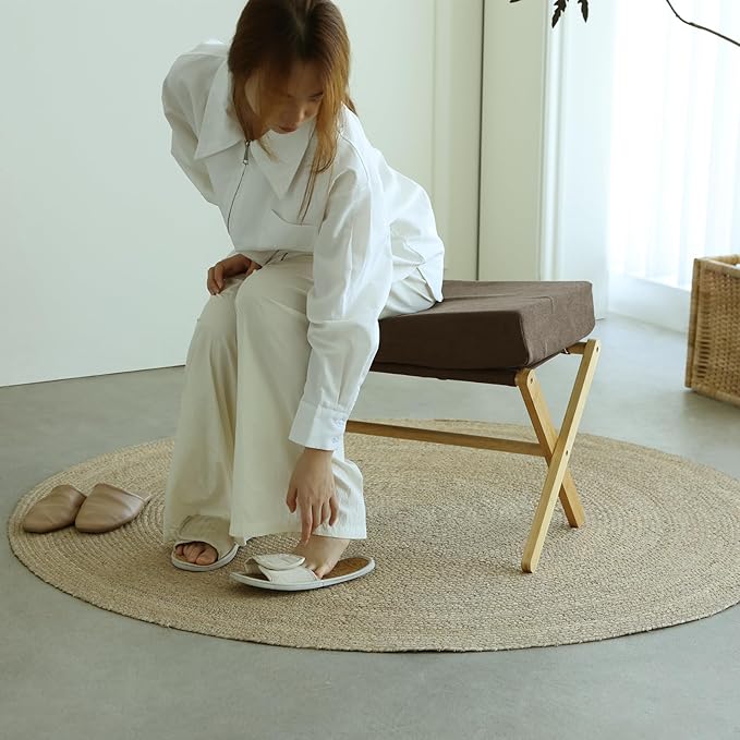 Folding Footrest Stool, Small Accent Ottoman with Thick Cotton Cushion & Bamboo X Legs, Modern Padded Sofa Stool for Makeup Bedroom Living Room (Brown)