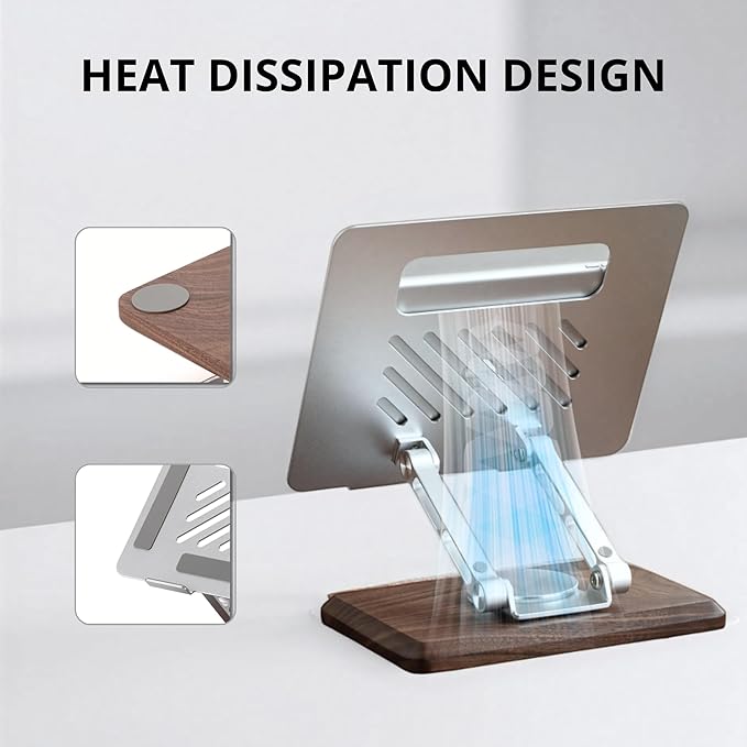 muso wood Laptop Stand for Desk, Laptop Riser with 360 Rotating Walnut Base, Adjustable Laptop Stand, Ergonomic Wooden Laptop Ventilated Stand for 10 to 17.3 Inches Notebook PC Computer