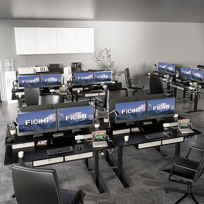 Adjustable Height Standing Desk with 4 Drawers,63 x 30 inches Electric Sit Stand Home Office Desk with Two Tiers, 3 Memory Presets, Monitor Stand Riser, USB A/C Charging Port