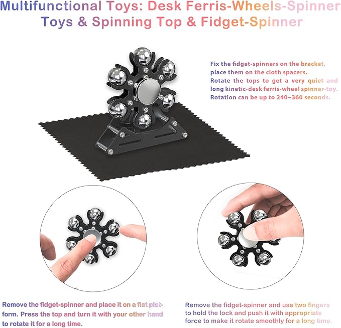 Desk-Fidget-Toys Ferris-Wheels-Spinner: Metal Kinetic-Fidget-Spinner 4mins, EDC-Toy Cool-Gadgets for School Office Christmas, ADHD Tools Gift Cool-Stuff Stress Relief Gift for Kid Children Teen Adult
