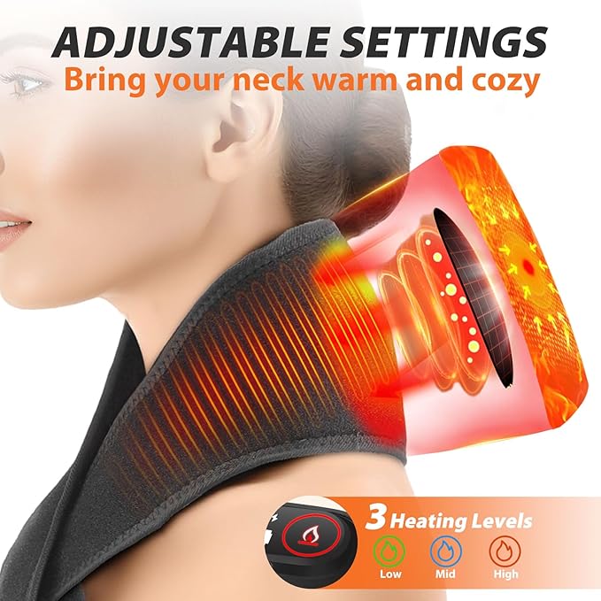 Neck Heating Pad for Neck Pain Electric, Neck Massager with Heat, Heated Neck Wrap Cordless with 660nm 850nm Red Light Heats, Neck Warmer Brace