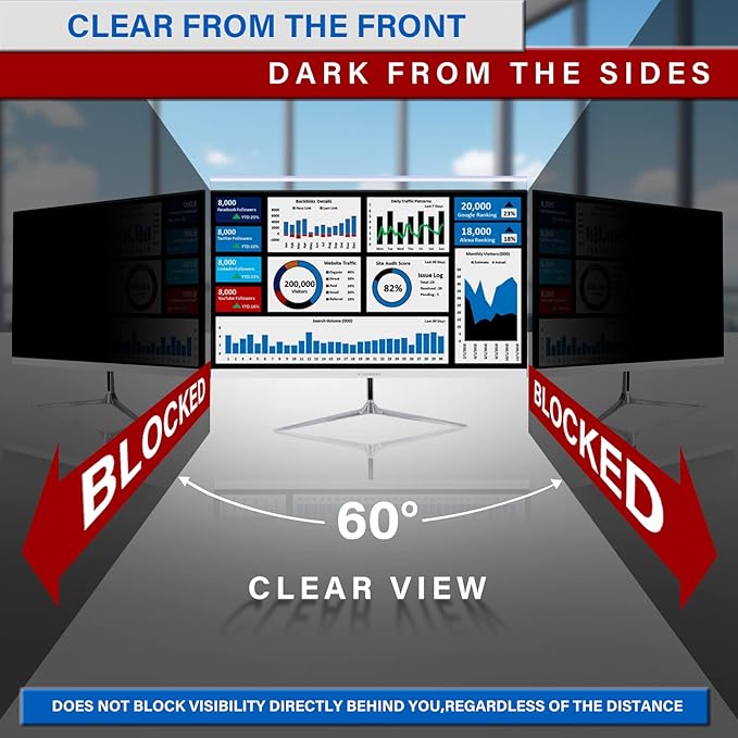 24 Inch Computer Privacy Screen Filter for 16:9 Widescreen Monitor, Removable Eye Protection Anti Glare Blue Light Filter Privacy Shield, Anti Spy Screen Protector Film 24 In