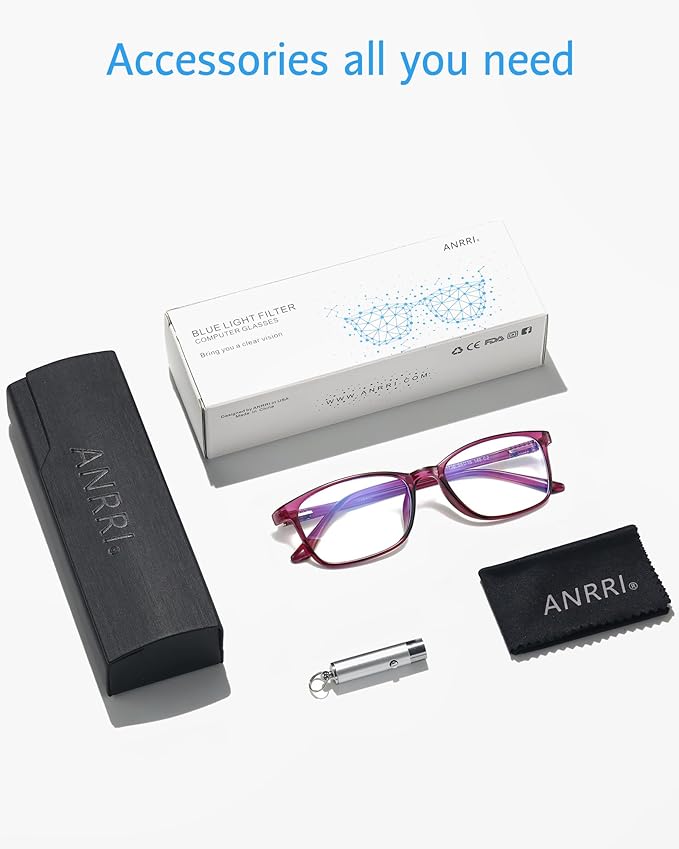 ANRRI Blue Light Blocking Glasses Anti Eyestrain UV Filter Computer Game Eyeglasses Lightweight Purple Frame