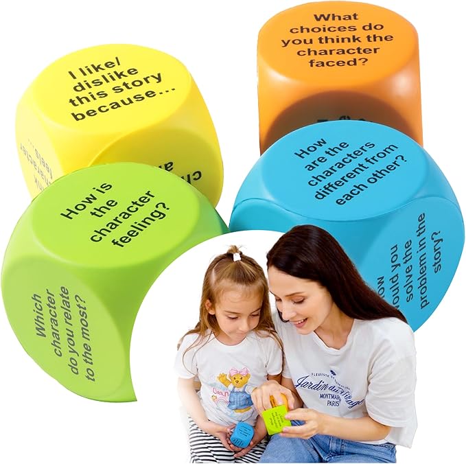Interactive Reading Comprehension Cubes Set - Educational Learning Dice for Kids, Teachers, and Parents - 4 Levels, 24 Questions - Learning Games for Kids, Classroom and Home Learning Tools
