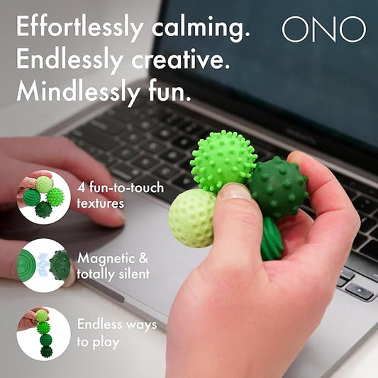 ONO Signets – Silicone Magnetic Balls with Textured Dimples, Bumps, and Waves | Fun to Play with Fidget Toy for Adults | Help Relieve Stress, Anxiety, Tension (Emerald, Set of 8)