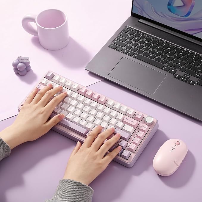 YUNZII B75 PRO Wireless Mechanical Keyboard,75% Layout with Knob,Hot Swap Gasket Custom Structure,Creamy Pre-lubed Switches,RGB Backlit,Bluetooth/Type-C/2.4G for Win/Mac(Cocoa Cream V2 Switch,Purple)