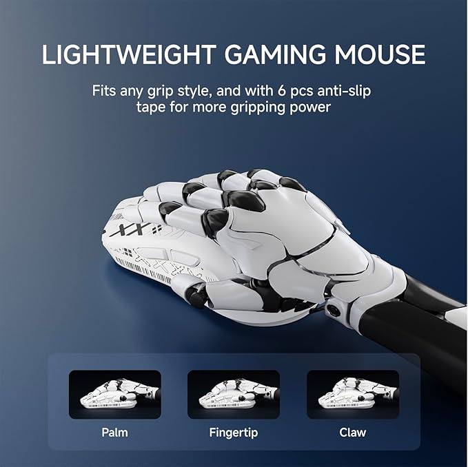 X23Pro Wireless Gaming Mouse, 2.4G/BT5.0/USB-C Esports Gaming Mouse, 800mAh Rechargeable Lightweight Mouse Gaming, 12000 DPI Wireless Mouse with 6 Programmable Buttons,for Laptop/PC/Mac, White