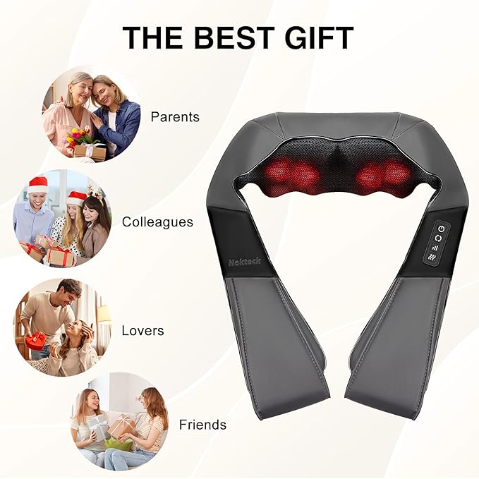 Nekteck Shiatsu Neck and Back Massager with Soothing Heat, Shoulder Massager for Pain Relief Deep Tissue, Electric 3D Kneading Massage Tools for Leg Body Muscle, Corded Power, Gifts for Him Her