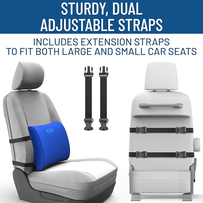 Everlasting Comfort Lumbar Support Cushion for Car Seat - Memory Foam Back Cover for Car - Lumbar Support Promotes Better Posture, Back Pain Relief - Ideal for Driving