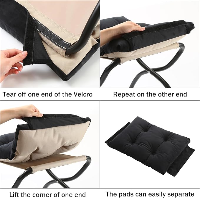 15" Foldable Foot Stool Ottoman with Metal Frame - Washable Black Upholstered Indoor/Outdoor Footrest for Living Room, Bedroom, Patio - Space-Saving Compact Design