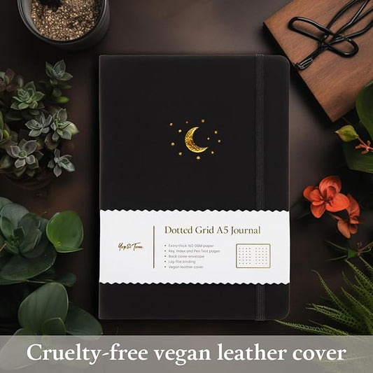 Yop & Tom Bullet Dotted Journal (A5) - Moon and Stars - Dot Grid Notebook With Extra Thick Paper (160 GSM) - Charcoal