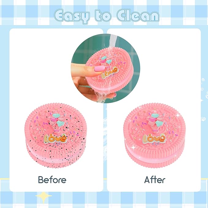 5 Packs Cookie Squishy Fidget Toy Set, Cute Silicone Sticky Taba Squishy, Squeeze Toys for Stress Relief and Anxiety Relaxing, Decompression Toy, Gifts for Kids/Adult, Black Pink Clear Blue Purple