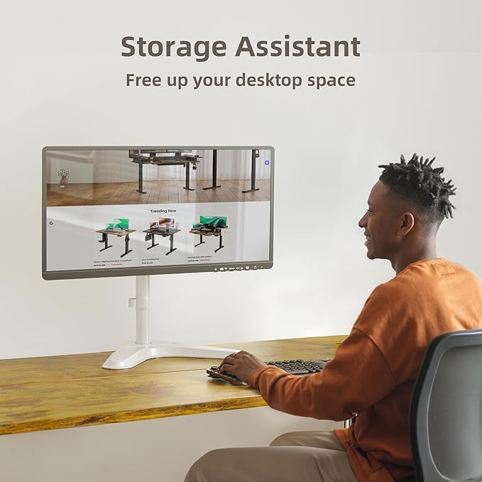 Claiks Monitor Mount, Ergonomic Adjustable Monitor Stand for Max 32 inch Screens, Adjustable Stand up to 20 lbs, VESA Mounting Holes 75&100mm, White