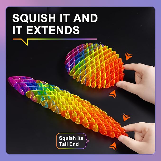 Fidget Worm Toy - Fidget Toys Adults | Quiet Fidget Sensory Toys for Adults & Teens | Desk Fidgets for Adult | Anxiety Stress Relief Toy |Toys for Autistic Kids Ages 3-5 5-7 8-10 8-12(Rainbow, Big)