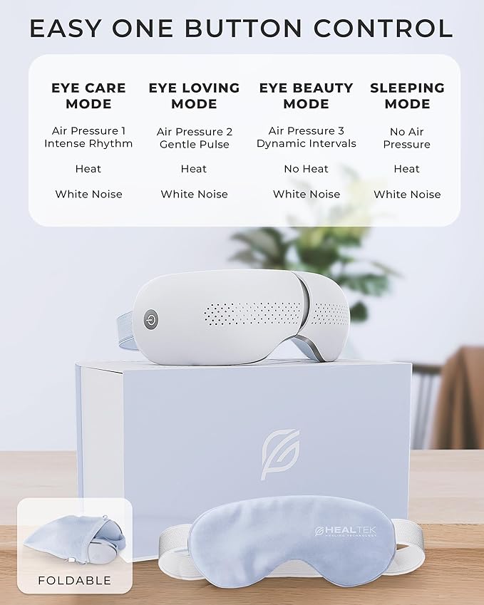 Premium Eye Massager with Heat & Cooling Gel Mask Heated Eye Massager for Migraine w Bluetooth & White Noise Massaging Mask for Tension & Stress Relief, Birthday Gift