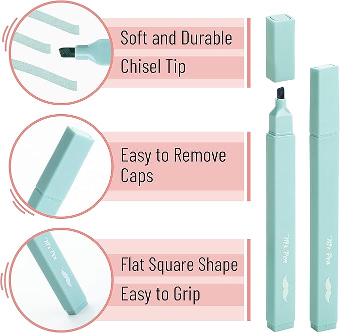 Mr. Pen- Aesthetic Cute Highlighters, 8 pcs, Chisel Tip, Earthy Colors, Assorted Colors,No Bleed Bible Pastel Highlighter Set