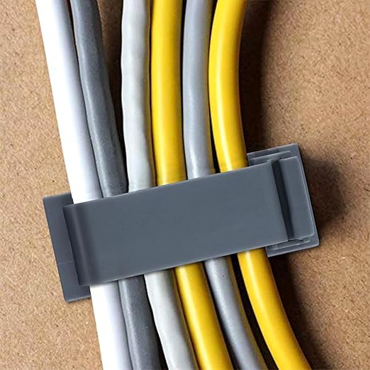 SOULWIT 50Pcs Self Adhesive Cable Management Clips, Cable Organizers Wire Clips Cord Holder for TV PC Ethernet Cable Under Desk Home Office (Grey)