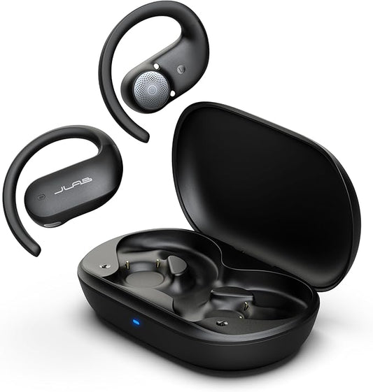 JLab JBuds Open Sport Earbuds, Black, Ear Hook Design for Workout Fitness, Wireless Open-Ear Audio Freedom, Safe Listening, Bluetooth Multipoint, Customize with The App