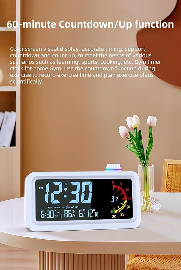 Digital Alarm Clock Night Light Visual Timer, LCD Time Reminder with 3 Alarms, Snooze,Temperature Display, Ideal for Family Education Teaching and Time Management Gifts for Kids (Color Blue)