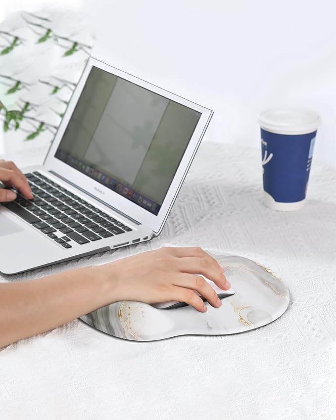 Ergonomic Mouse Pad Wrist Support, Comfortable Mouse Pad Wrist Rest, Relieve Wrist Pain Gel Mouse pad, Non-Slip Rubber Base Mousepad for Laptop, Computer(White Marble)