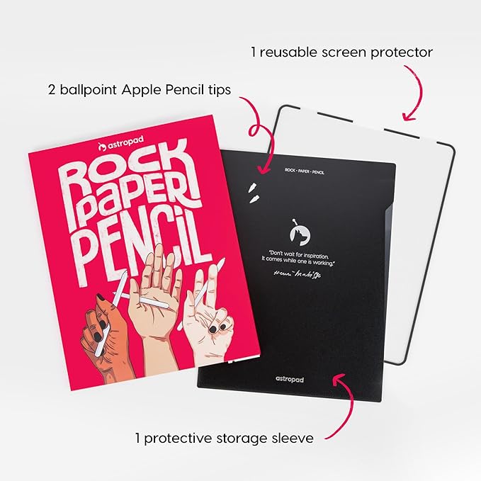 Astropad Rock Paper Pencil v3.0 – Paper Screen Protector for iPad 10.2 (7th, 8th, 9th Gen) + point Apple Pencil Tips 2 Pack – Compatible with Apple Pencil 1st/2nd Gens and Pencil Pro