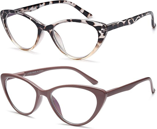 EYEURL Cat Eye Reading Glasses for Women 2 Pair Blue Light Blocking Readers 1.25 Comfort Spring Hinge Lightweight Eyeglasses Anti Glare for Ladies