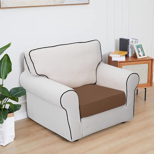 Easy-Going 100% Waterproof Chair Sofa Seat Cushion Slipcovers Couch Cushion Cover Stretch Furniture Protector for Kids, Pets (Chair Cushion, Brown)