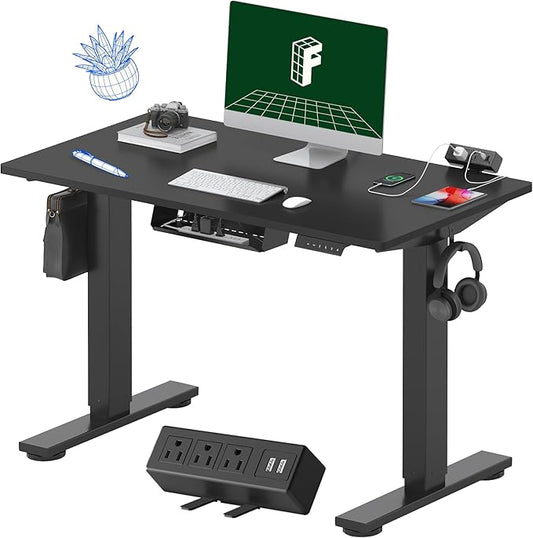 FLEXISPOT EN2 Whole-Piece Standing Desk with Clamp Power Strip, 40 x 24'' Electric Stand Up Height Adjustable Desk with Cable Management (Black Frame + 40" Black Top)