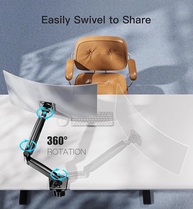 HUANUO Heavy Duty Monitor Arm for 40-Inch Ultrawide/Curved Screens, Full Motion Adjustable Monitor Mount with Aircraft-Grade Aluminum, Holds 26.4lbs, VESA 75x75/100x100mm