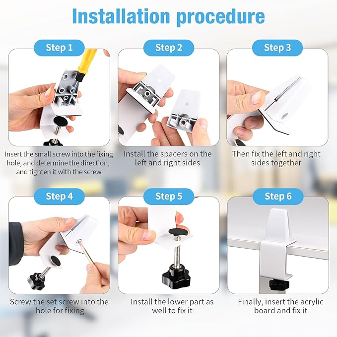 Desk Divider 4 Pcs Desk Privacy Panel 47.2''L x 15.8W'' Office Partitions Frosted Acrylic Panel Pack of 4 Desk Divider Partition with Adjustable Universal Base