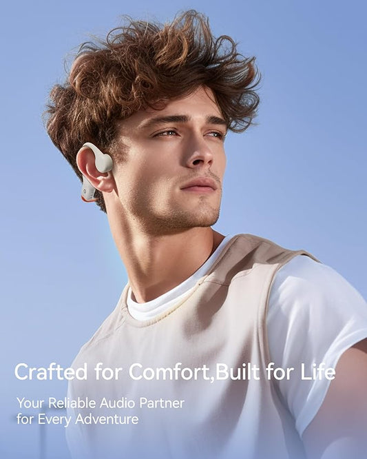 Open Ear Sport Headphones, Soft Silicone Wireless Bone Conduction Earphones, Powerful Bass, 10H Lasting, Multipoint Capable, Quick Charge, Built-in 32GB MP3