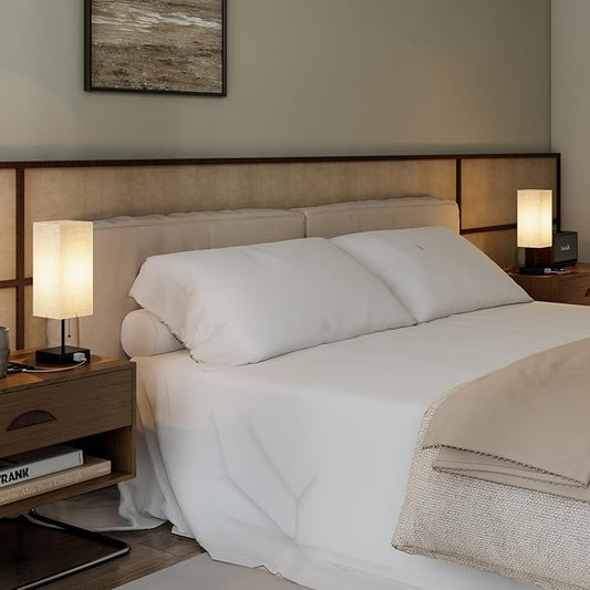 Table Lamp for Bedroom,Nightstand Lamp for Bedside with AC Outlets,Adjustable 3color LED Light Desk Lamp for Home Decor,Included Bulb and Lamp Shade (Linen White-onlyAC, 1PCS)