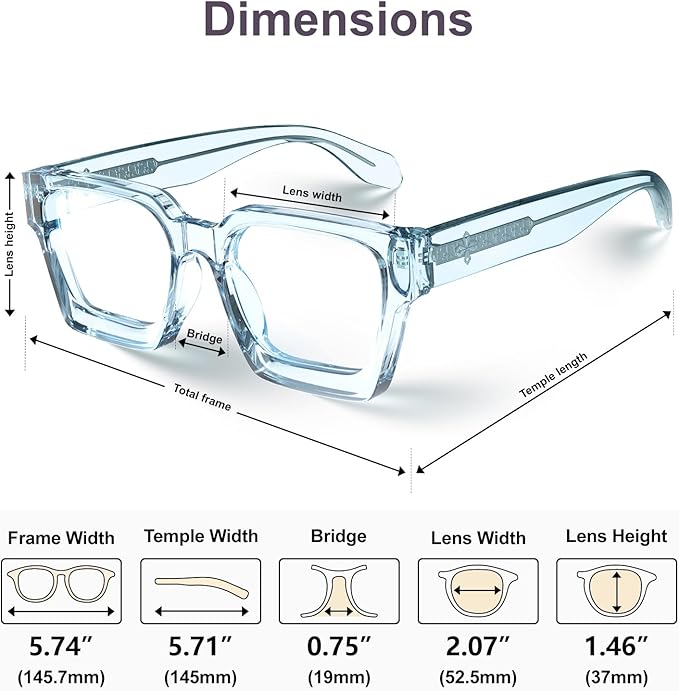 VISOONE Enhanced Version Rectangle Chic Preppy Look Blue Light Blocking Glasses for Women Men RIVER-LIGHTER
