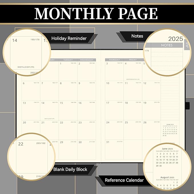 2025-2026 Planner - Academic Planner 2025-2026, Leather Weekly Monthly, Jul.2025 - Jun.2026, 9" x 11", Inner Pocket + Bookmarks+ Leather Hardcover