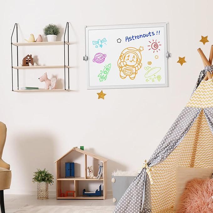 Weekly Dry Erase White Board, 16X12IN Magnetic Desktop Whiteboard Calendar with Stand, 8 Markers, 4 Magnets, 1 Eraser, Portable Double-Sided White Board Easel for Kids Memo to Do List Desk