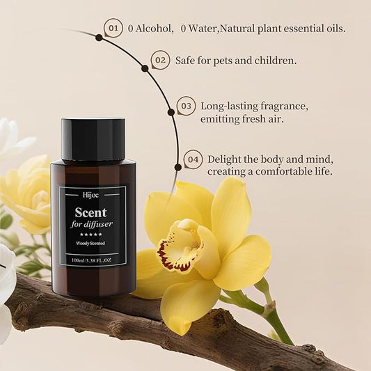 Luxury Woody Diffuser Oil Inspired by 5 Star Hotels Long Lasting Scent for Home Diffusers Reed Setups Air Freshener,100ml(3.4fl oz)