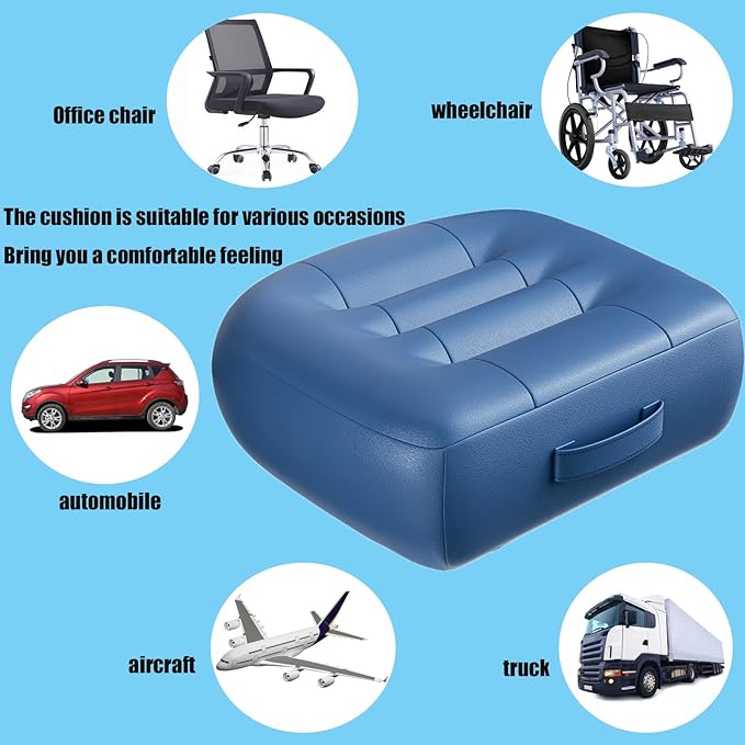 with Carry Handle Comfortable Cushion for Home Office Chair Pad Car Seat Cushion Effectively Increase The Field of View by 12cm/ 4.7in,and Lower Back Fatigue Relief (Navy Blue)