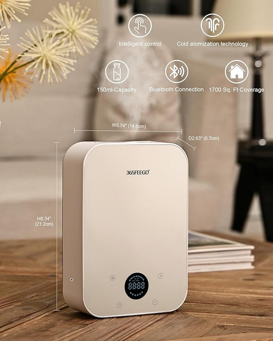 Waterless Oil Diffuser - Pure Essential Oil Diffuser with App Control - 150ml/1700 Sq.Ft. Coverage for Effective Aromatherapy in Home/Office/Hotel (White Gold)